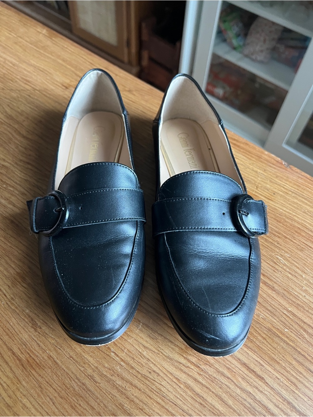 Black Leather Buckle Loafers - Women